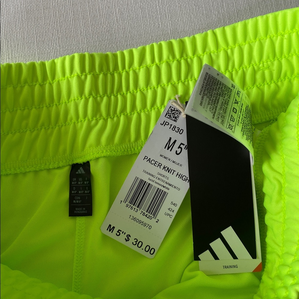 NWT Adidas Pacer Knit High-Rise Shorts 5” | Size M | Neon Green - Picture 3 of 6